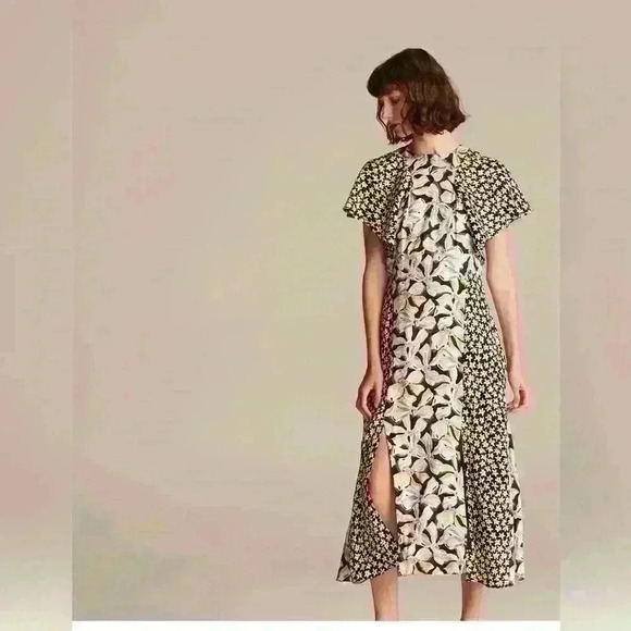 Rebecca Taylor Dresses & Skirts - Rebecca Taylor Bow Fleur Print Mix Midi Dress in Black Combo size 2 Nwt